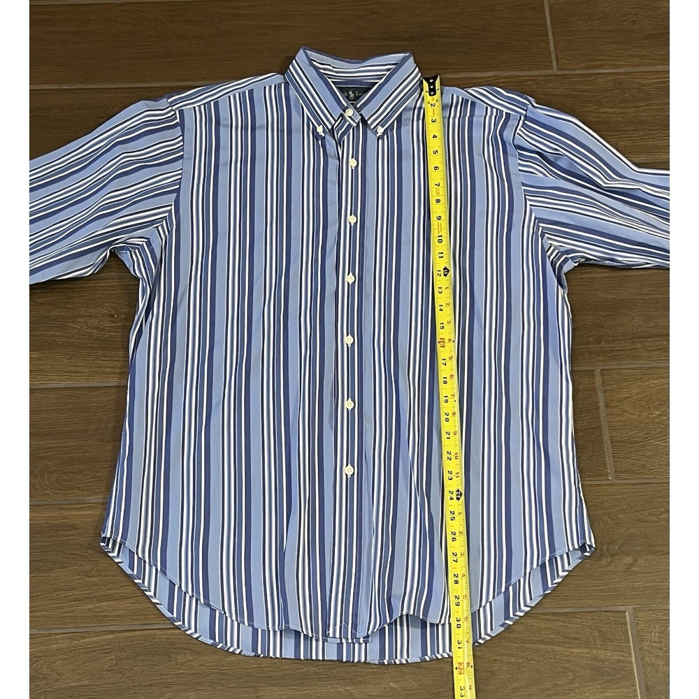 RALPH LAUREN Men's Blue Stripe Classic Fit Long-Sleeve Shirt Button-Down Large - Picture 2 of 6
